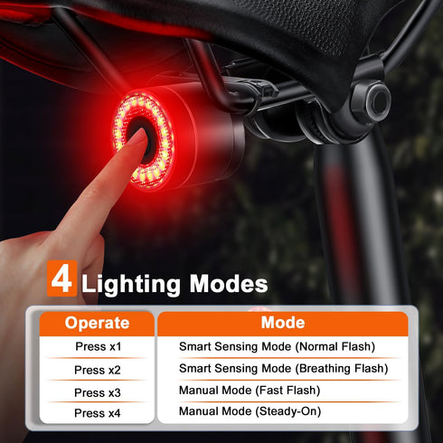 4 IPX6 Smart Bike Tail Light, Auto On/Off, Brake Sensing Rear Bike Light, USB C Rechargeable Bicycle Rear Light