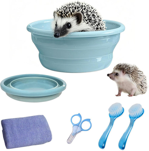 JSLZF Hedgehog Bath Supplies Grooming Kit: Foldable Bathtub, Nail Clippers, Bathing Brushes, Towel