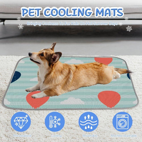 imiBBWQu Summer 27" 22" Dog Cooling Mat Hot Balloon Clouds Orange Water Cooler Mat Washable Dog Cooling Pad Beds Extra