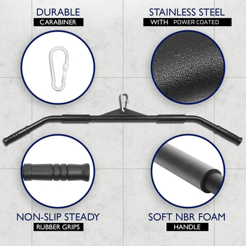 Yes4All Wide Grip Curl LAT Pull Down Bar Attachments - Rubber Handgrips/Curl Bar/Press Down for Cable Pulley System