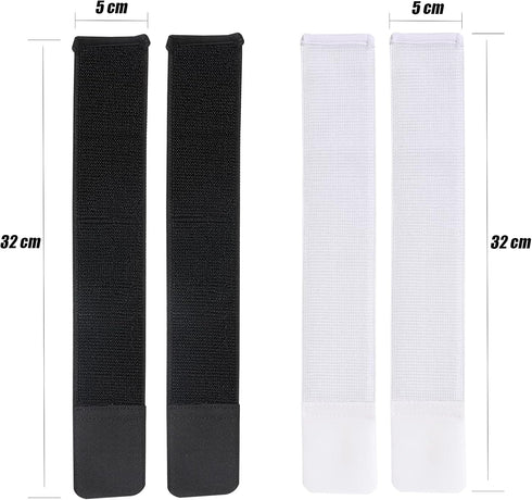 Youth Soccer Shin Guard Straps - 4 PCS Adjustable Elastic Shin Straps for Kicking, Running, Cycling, Black and White