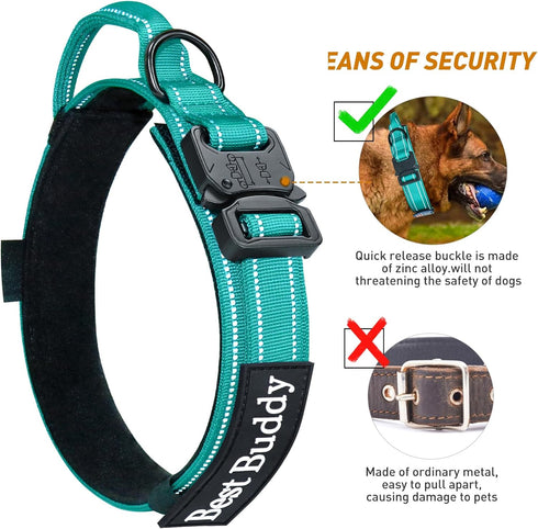 Tactical Dog Collar - Adjustable Military Nylon Reflective Collar with Handle and Heavy Duty Metal Buckle for Large Dogs