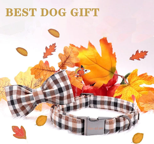 Unique Style Paws Adjustable Fall Dog Collar with Bowtie, Pet Gift for Small Medium Large Dogs
