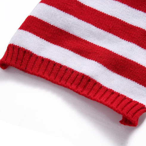 Red and White Striped Dog Sweater - Holiday Halloween Christmas Pet Clothes, Soft Comfortable Dog Clothes