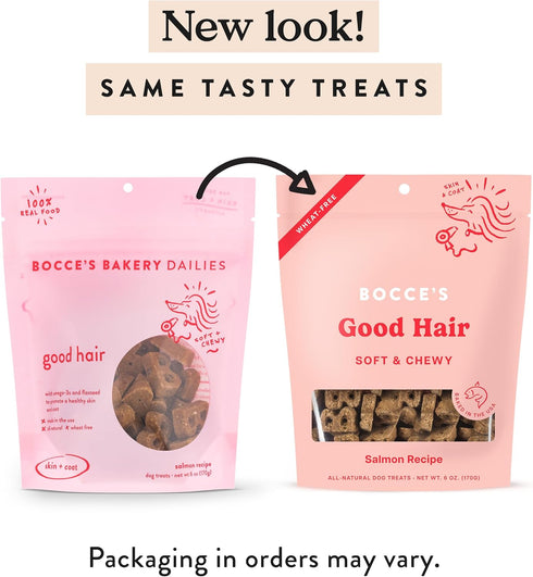 Bocce's Bakery Dailies Good Hair Dog Treats, Wheat-Free Salmon Recipe for Skin & Coat Support, 6 oz
