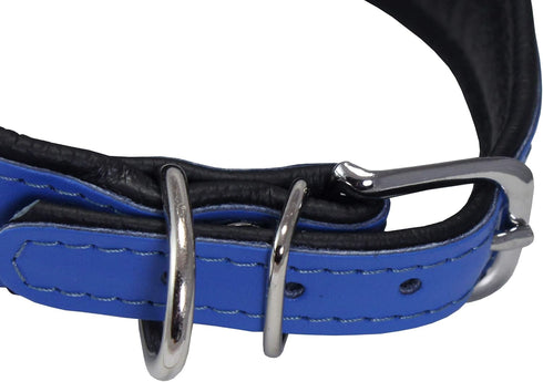 Dogs My Love Real Leather Extra Wide Padded Dog Collar, Blue (16.75"-20" Neck; 3" Wide)