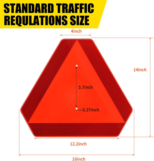 Slow Moving Vehicle Sign, Plastic DOT Triangle Signs, SMV Sign for Golf Cart Accessories, Tractor
