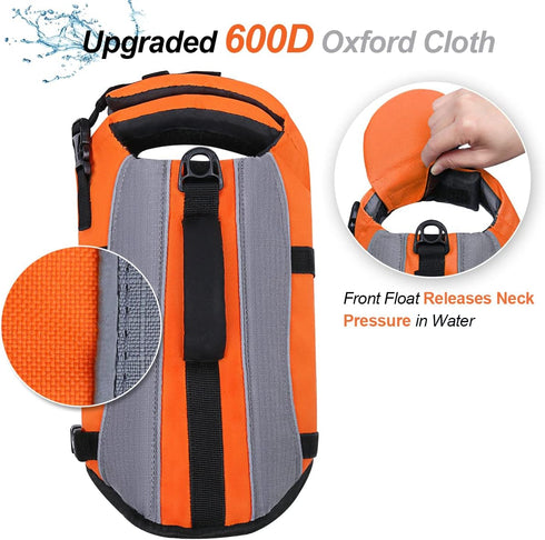 VIVAGLORY Front Float Dog Life Vest, Dog Jacket for Swimming & Boating, Ripstop & Buoyancy for Puppy, XXS, Bright Orange