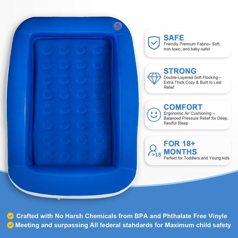Inflatable Toddler Travel Bed Portable Toddler Bed with Safety Bumpers, Toddler Floor Bed for Travel, Camping