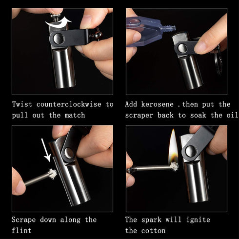 SOMGEM Permanent Match Keychain 2 Pack - Kerosene Refillable Waterproof Flint Fire Starter