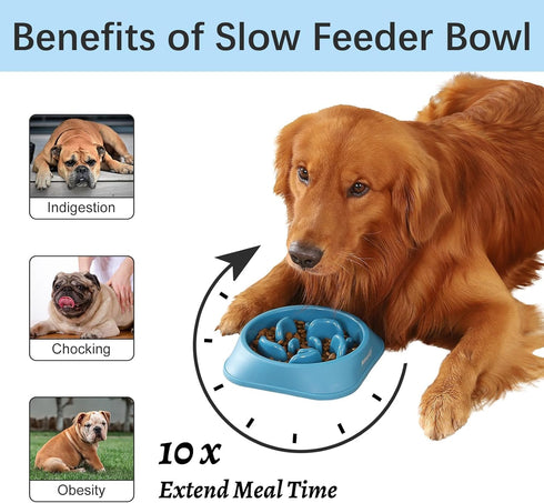 MateeyLife Slow Feeder Dog Bowls 2PCS, Anti-Choking Puzzle Dog Food Bowls, Anti-Slip Interactive Dog Feeding Bowls Slow Down Eating, Bloat Stop Maze Dog Dishes for All Breeds Pets LightBlue&DarkBlue