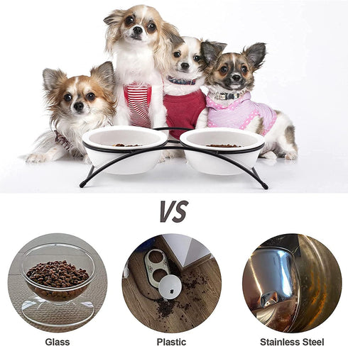 Ceramic Elevated Pet Raised Cat Food Bowls Set, 12 Ounce Bowls for Small Dogs, Dishwasher Safe Dog Bowls