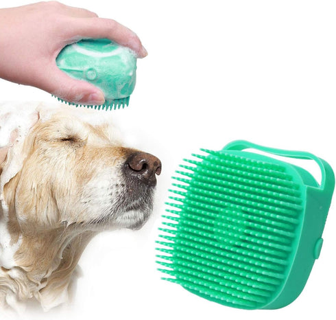 Soft Safe Silicone Pet Bathroom Massage Cleaning Grooming Tools Dog Cat Bath Brush with Shampoo Box (Blue), Small
