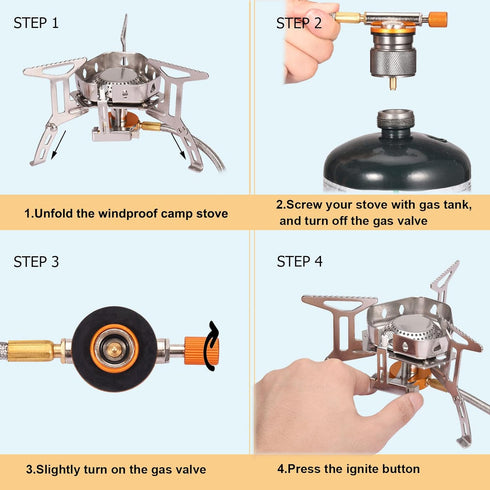 Portable Backpacking Stove with Piezo Ignition, Windproof Camping Gas Stove for Outdoor Camping Hiking Picnic