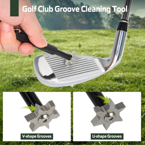 Golf Club Cleaner Brush - Groove Cleaning Tool with Towel and Retractable Lock Clip for Golf Bag