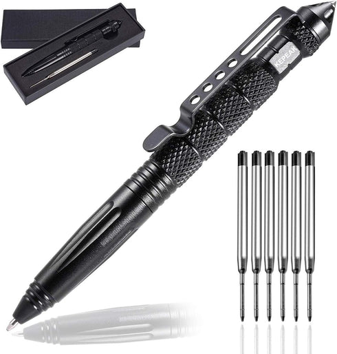 KEPEAK Military Tactical Pen - Professional Self Defense Pen with Emergency Glass Breaker, Tungsten Steel, 6 Refills
