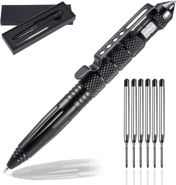 KEPEAK Military Tactical Pen - Professional Self Defense Pen with Emergency Glass Breaker, Tungsten Steel, 6 Refills