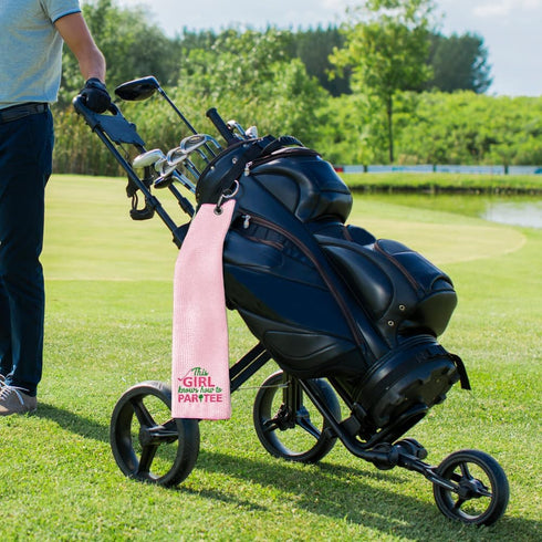 This Girl Knows How to Par Tee Embroidered Pink Golf Towel, Funny Gift for Grandma Mom Golfer