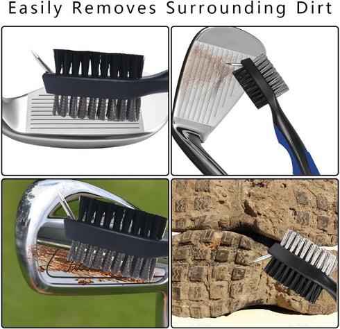 OBTANIM 2 Pack Golf Club Brush, Groove Cleaner Tools with Retractable Zip-line Carabiner for Golf Bag Accessories