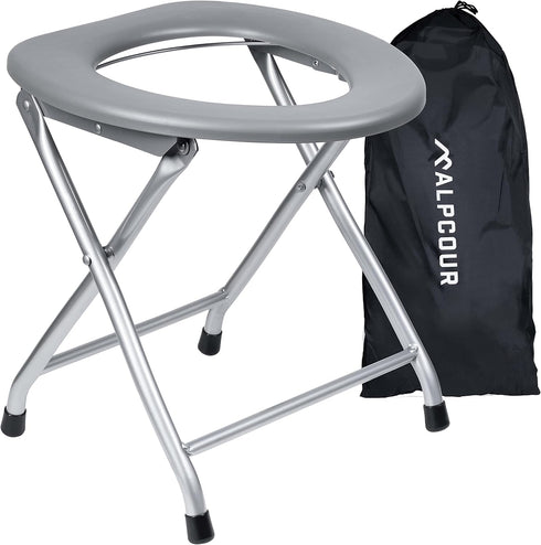 Alpcour Portable Toilet Seat Compact Lightweight Indoor & Outdoor Commode w/Built-In Bag