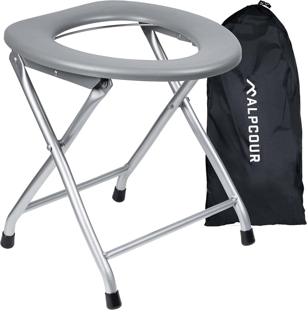 Alpcour Portable Toilet Seat Compact Lightweight Indoor & Outdoor Commode w/Built-In Bag