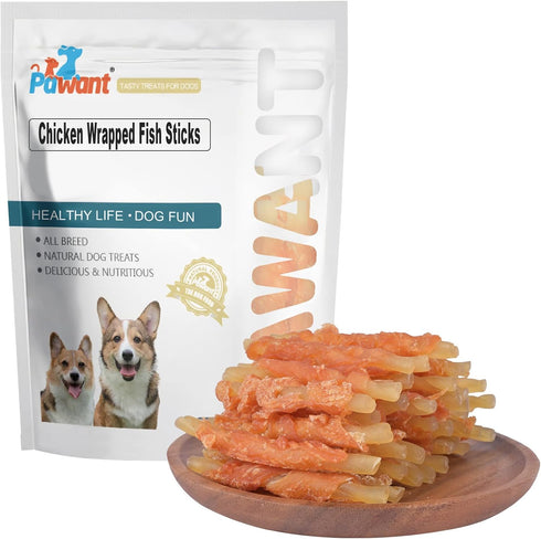 Dog Treats Soft Chews Rawhide Free Chicken Wrapped Cod Sticks, Puppy Training Snacks Dog Chews 0.5lb/227g