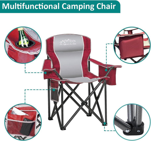 500lbs 1 Pack Camping Chairs for Adults Heavy Duty Capacity, High Back Folding Chair with Thickened Steel Frame, Padded