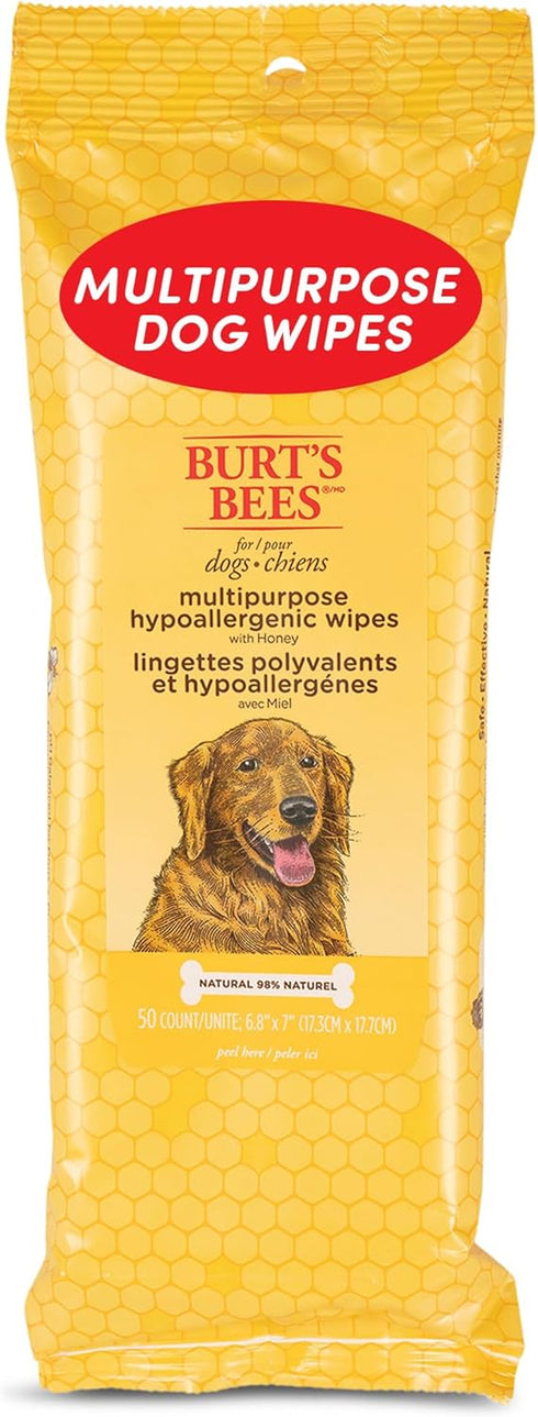 Burt's Bees for Pets Multipurpose Dog Wipes, 50ct - Hypoallergenic Cleaning Wipes with Honey, 98% Natural Origin