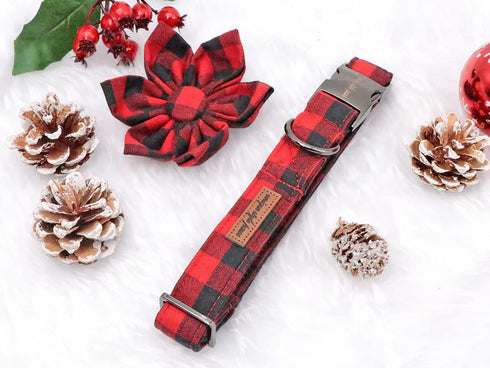 Uniqe Style Paws Christmas Grid Dog Collar, Adjustable Durable Floral Pattern Collar for X-Small Dogs and Cats
