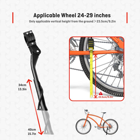 HENMI Adjustable Bike Kickstand for Adult Bikes, Non-Slip Sole Aluminum Alloy for 26"-29" Mountain Trek Bikes