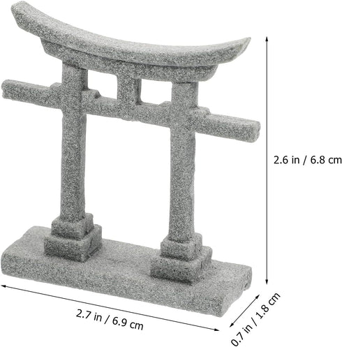 GANAZONO Japanese Shinto Torii Gate Miniature Ornament, Grey Fish Tank Decoration Bridge Landscape