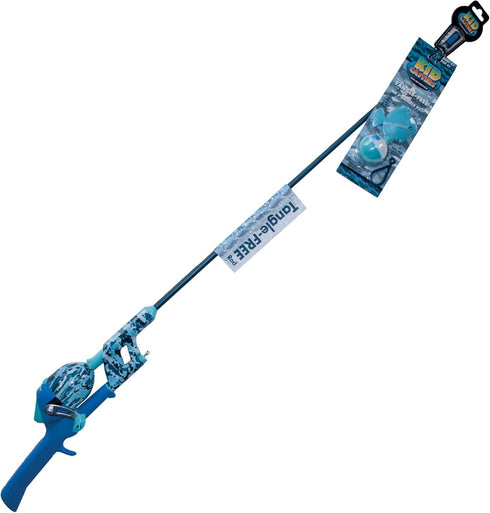 Kid Casters Blue Camo No Tangle Fishing Combo with Bobber, Practice Casting Plug