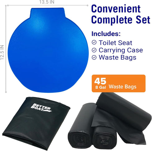 5-Gallon 8-Gallon Better Boat Portable Camping Toilet Kit, & Bucket Toilet Seat with Lid, Waste Bags & Carry Case