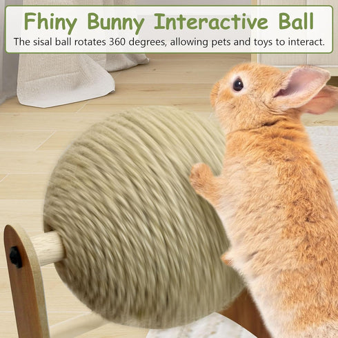 Fhiny Rabbit Scratch Toy, Natural Sisal Scratching Ball for Indoor Pets, Rotating Bunny Claw Scratcher, Kittens, Ferrets
