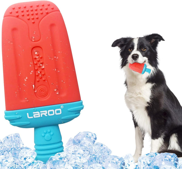 LaRoo Frozen Dog Toys for Summer Cooling, Upgraded Teething Chew Toy (Ice Pop Shape-Red), Prevention of Heat Stroke