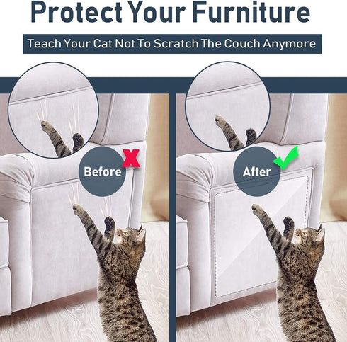 Cat Scratch Deterrent Tape - 12 x 17 Inches 8 PCS, Clear Double-Sided Anti-Scratch Training Tape for Furniture