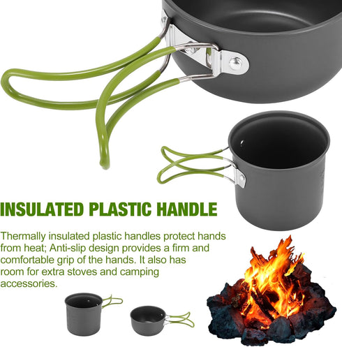 SS SUNSBELL Camping Cooking Set, Non-Stick Pot and Pan Set for 1-2 People Outdoor Cooking