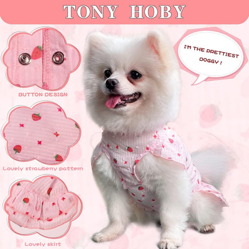 TONY HOBY Dog Summer Dress with Strawberry for Small Medium Dogs - Soft and Breathable Dog Party Dress (Pink, S)