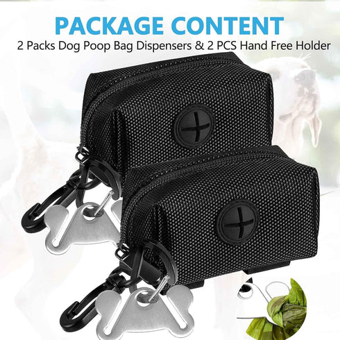 Dog Waste Bag Dispenser, Soft Fabric Zipper Holder for Doggie Waste Bags, 2PCS Black Pouch for Leash Accessory