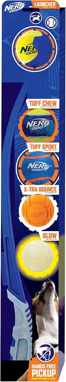 Nerf Dog 25in Translucent Air Strike Thrower - Dog Toy Gift Set with Five 2.5in Balls for Small/Medium/Large Breeds