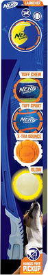 Nerf Dog 25in Translucent Air Strike Thrower - Dog Toy Gift Set with Five 2.5in Balls for Small/Medium/Large Breeds