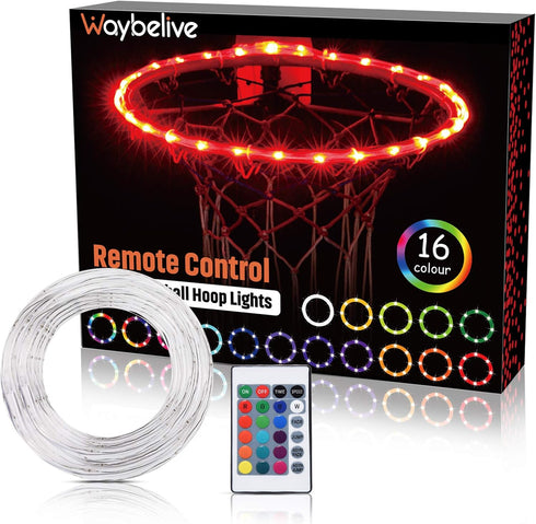 16 Waybelive LED Basketball Hoop Lights, Remote Control Basketball Rim LED Light, Color Change by Yourself, Waterproof