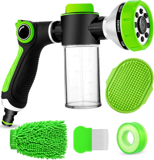 Upgrade Pup Jet Dog Wash, Outdoor Shampoo Hose Attachment with Soap Dispenser and Bath Brush for Pets.