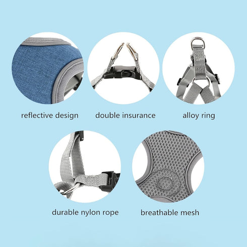 Dog Harness with Leash Set, No Pull Harnesses with Breathable Padded for Small Dogs Training and Running (XS, Gray)