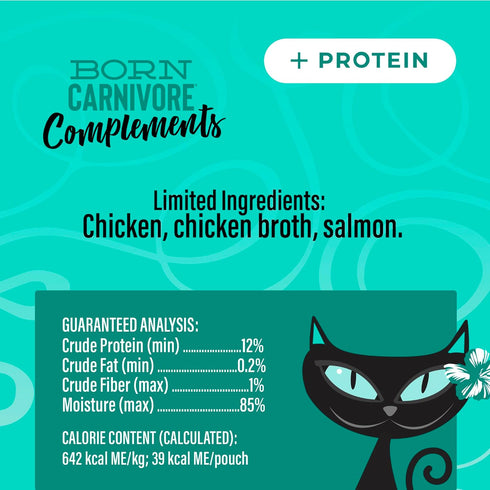 Tiki Cat Born Carnivore Complements Wet Cat Food Topper, Chicken & Salmon, 2.1 oz Pouch, 12 Count