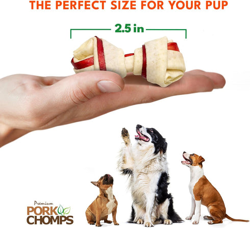 2.5-inch 12 Count Pork Chomps Baked Pork Skin Dog Chews, Mini Knots, Bacon Flavor Strip