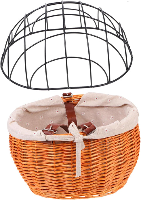 Rattan Woven Bike Basket Sturdy and Pet Carrier for Cats and Dogs