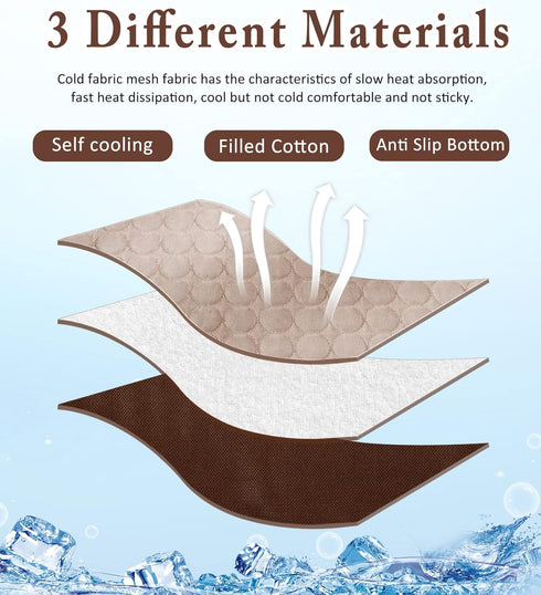 Dogs Cooling Mat, Pet Self Cooling Pad for Summer, Washable Ice Silk Sleep Mat for Large Dogs and Cats (Coffee, Large)