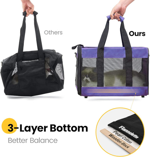Soft-Sided Cat Carrier, Airline Approved Dog Carrier with Inner Safety Leash for Small-Medium Pets (Purple M)