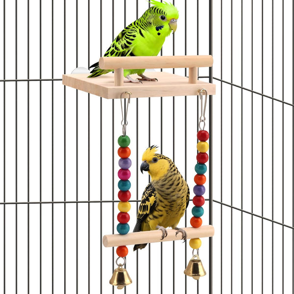 CZWESTC Natural Wood Bird Perch Swing - Cage Platform for Budgies, Cockatiels, Parakeets